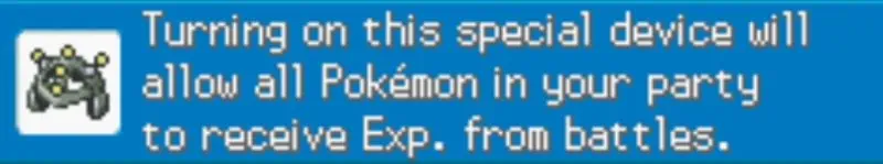 This item lets Pokemon share EXP from the unlimited EXP cheat.
